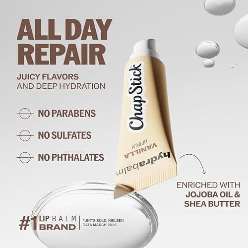 ChapStick HydraBalm Cherry & Vanilla Flavored Lip Balm Tubes, 4-Pack | 0.35 oz each, Ultra Hydrating Formula Made with Jojoba Oil & Shea Butter for 24 Hour Moisture that Repairs Severely Dry Lips thumbnail 8
