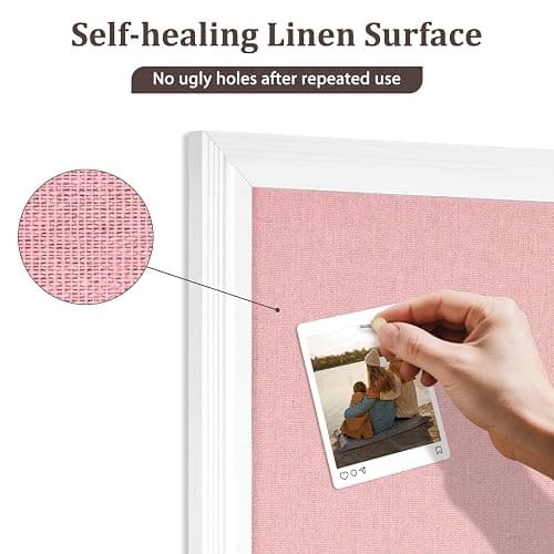 DOLLAR BOSS Bulletin Boards with Linen, 24"x18" Pink Cork Board, White | Corkboards for Walls, Framed Pin Board, Picture Display Vision Board, For Office Home School Girls Dorm Decor, 10 Pushpins thumbnail 4
