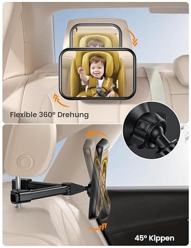 Lamicall Spiegel Auto Baby Rückbank - [2026 Haken Clip] Bruchsicher Autospiegel Baby Rücksitz, 360° Drehbar Babyspiegel Rücksitzspiegel, Kopfstützen Auto Spiegel für Baby&Kinder mit 175° Konvexspiegel thumbnail 4