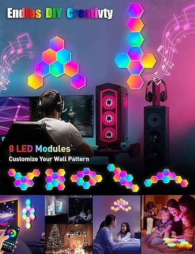 selfila Music Sync DIY Hexagon Lights - Smart APP and Remote RGB Wall Light Hexagonal Modular Gaming Light Honeycomb Shape Panels LED Lights for Bedroom Children Room Decor (8) thumbnail 4