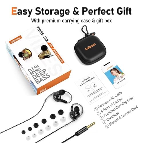 Vibes 202 Wired Earbuds - HiFi in Ear Monitor Headphones – Professional Noise Isolating Ear Buds - Clear Sound, Deep Bass & Comfort-Fit IEM Earphones - MMCX to 3.5mm, Silver Plated Cord, Carrying Case thumbnail 6