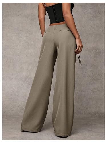 GORGLITTER Women's Low Rise Waisted Dress Pants Wide Leg Straight Trousers Work Slacks Pants Business Casual Outfits thumbnail 3