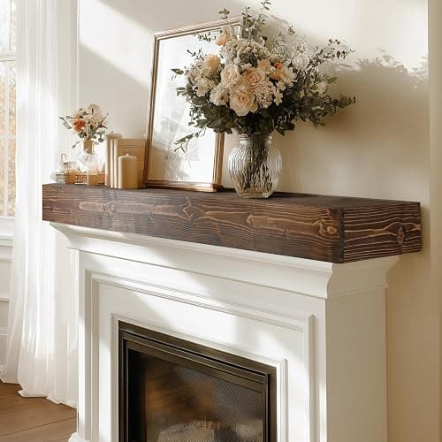 ABSWHLM 48x8x3 Fireplace Mantel - Handcrafted Hollow Rustic Solid Wood Wall Mounted Floating Shelf with Invisible Heavy Duty Wood Bracket (Weathered Brown) thumbnail 6