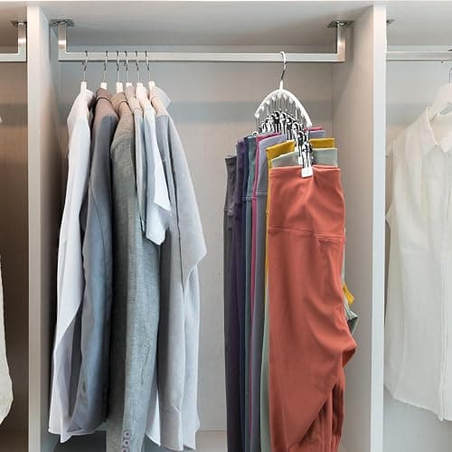 Legging Organizer for Closet, Metal Yoga Pants Hanger w/Rubber Coated 2 Pack w/10 Clips Hold 20 Leggings, Hangers Space Saving Hanging Closet Organizer for Closet Organizers and Storage-White thumbnail 7
