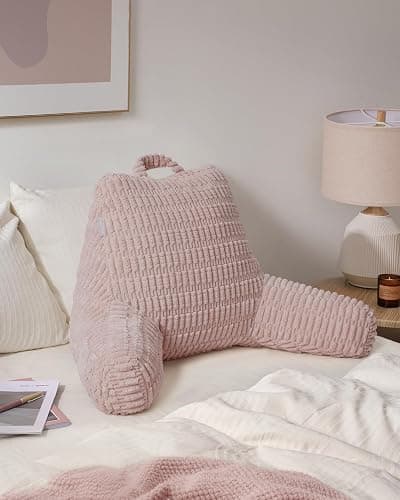 Blissful Diary Reading Pillow, Backrest Pillow with Shredded Memory Foam for Adult & Children, Designed for Bed and Couch Sitting Up, Includes Arms, Pockets and Washable Cover, Pale Pink thumbnail 7