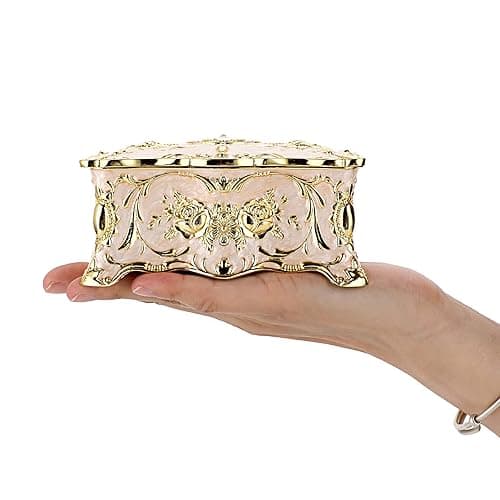Hipiw Vintage Jewelry Organizer Box - Metal Trinket Storage Box Ornate Treasure Chest Box Jewelry Decorative box Keepsake Gift Box Case for Women,4.9"x3.4"x2.7" - M - Beige thumbnail 9