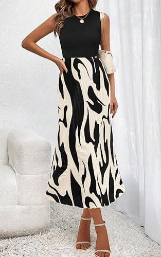 PRETTYGARDEN Women's 2026 Summer High Waist Graphic Print A Line Pleated Long Skirts for Women Trendy Plisse Midi Skirt thumbnail 5
