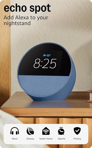 Amazon Echo Spot (newest model), Great for nightstands, offices and kitchens, Smart alarm clock with Alexa+ Early Access, Ocean Blue thumbnail 8