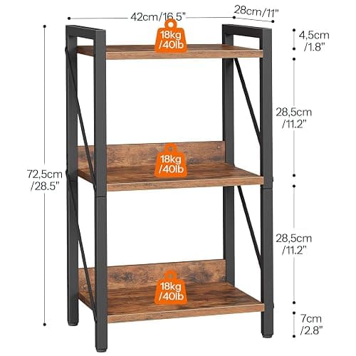 HOOBRO Bookshelf, 3-Tier Industrial Bookcase, Book Shelf Storage Organizer, Small Bookshelf with Metal Frame for Living Room, Bedroom, Home Office, Kitchen, Rustic Brown and Black BF71SJ01 thumbnail 3