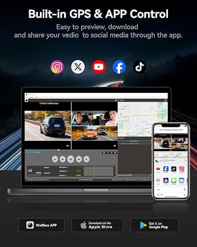 WOLFBOX i17 4K 3 Channel Dash Cam, 5.8GHz WiFi & GPS with 64GB Card, 4K+1080P+1080P Dash Cam Front and Rear Inside, Triple Car Camera with 3 Inch Screen, IR Night Vision, WDR, 24H Parking Mode thumbnail 6
