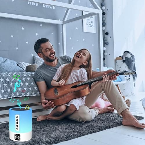 Enceinte Bluetooth Reveil Veilleuse, Lampe de Chevet Tactile avec Machine à Bruit Blanc, Haut-Parleur Bluetooth Veilleuse Enfant Réveil Lumineux Idee Cadeau Ado Fille,Enfant, Femme, Anniversaire, Noel | Réveil Lumineux Enfant et Ado, 15 Sons Apaisants avec Bruit Blanc, Lampe Tactile 48 Couleurs, Cadeau Noel et Anniversaire thumbnail 4