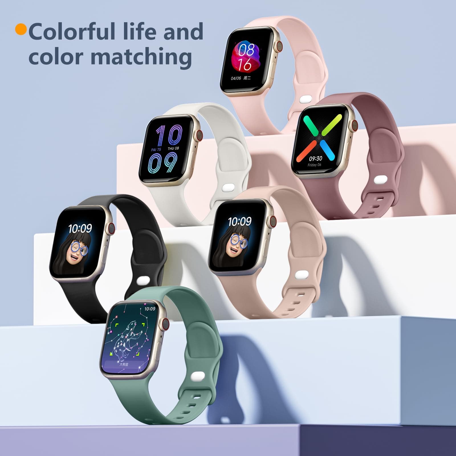 6 Pack Silicone Bands Compatible with Apple Watch Band 40mm 41mm 38mm for Women Men, Soft Breathable Replacement Sport Straps for iWatch Apple Watch Ultra SE Series 11 10 9 8 7 6 5 4 3 2, Style A thumbnail 8