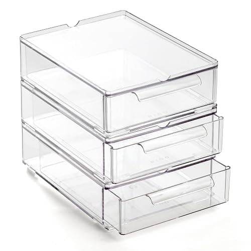 BINO | Clear Stackable Storage Drawers, Small - 3 Pack | Clear Storage Drawers with Built-In Handles | Durable Plastic Organizer Drawer | Modular Stackable Drawer Acrylic Organizer - Image 1
