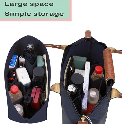 Lckaey Purse Organizer Insert for Longchamp Le Pliage Large Tote - Felt Organizer with 10 Compartments - Navy Blue thumbnail 4