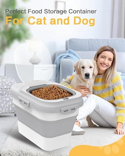 ANVS Dog Food Storage Container - Collapsible Dog Food Container with Airtight Lids, and Scoop,Dry Food For Dog, Cat and Other Pet Food (Grey, 10 lbs) thumbnail 3