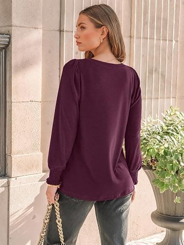 AUTOMET Long Sleeve Shirts Womens Pleated Business Casual Blouses with Smocked Cuffs thumbnail 4