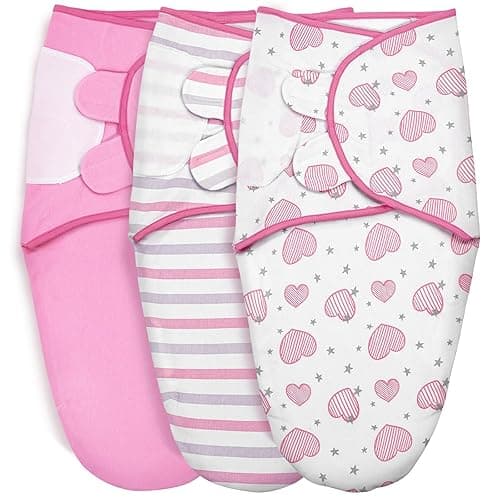 GLLQUEN BABY Swaddles for Newborns - 3 Pack Baby Adjustable Swaddle Sleep Sack for Boys and Girls 0-3 Months,Baby Wrap Swaddle Sack, Stripe & Heart, Nursery Essentials