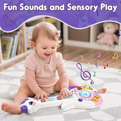 Marstone Toys for 1 2 Year Old Girl Birthday Gifts: Baby Musical Unicorn Toys 12-18 Months, Educational Cartoon Guitar for Toddler Boy Kid 1-3, Infant 1st First Interactive Learning Birthday Present thumbnail 6