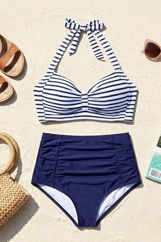 Holipick Women High Waisted Bikini Set Two Piece Swimsuit Tummy Control Bathing Suit Vintage Halter Swimwear thumbnail 6