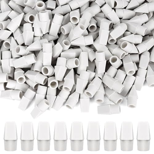 PRALB 400PCS White Pencil Top Eraser Bulk Caps for Pencils,Chisel Shape Erasers Toppers for Party Favors Games Prizes, Pencil Top Erasers Cap for Home School Classroom - Image 1