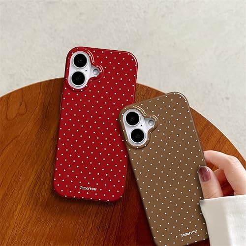 inewateri Compatible with iPhone 16 Case with Cute Fashion Polka Dot Aesthetics Design Simple Cases for Soft TPU Slim Protection Cover-Red thumbnail 3
