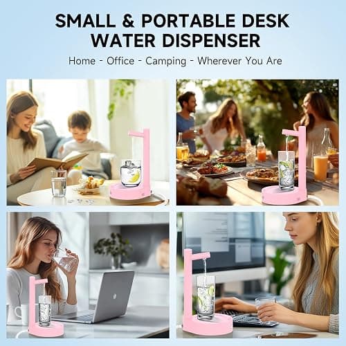 Mottinhill Desktop Water Dispenser for 5 Gallon Bottle, Desktop Portable Countertop Electric Water Pump with Fast USB-C Charging for Home, Office, Desk, Bedside & Outdoor Use (Pink) thumbnail 3