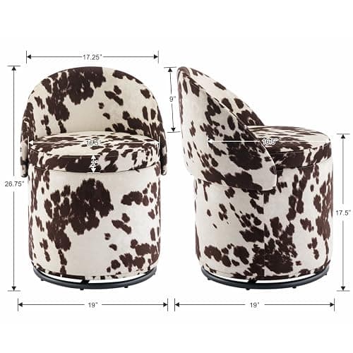 Ya-Home Modern Swivel Ottoman Vanity Chair, Linen Upholstered Barrel Club 360°Degree Swivel Side Stool with Storage, Comfy Makeup Stool for Bedroom Living Room, Milk Cow thumbnail 2