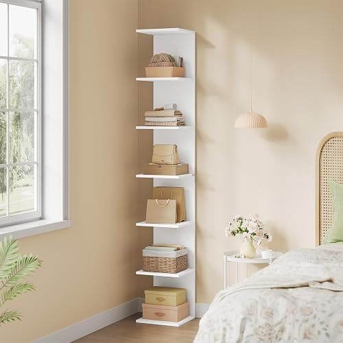 WOLTU Regal mit 7 Ebenen, für Wohnzimmer Schlafzimmer Büro, Bücherregal Standregal schmal, freistehend wandmontiert, aus Holzwerkstoff, 30x189,5x28 cm, Weiß thumbnail 4