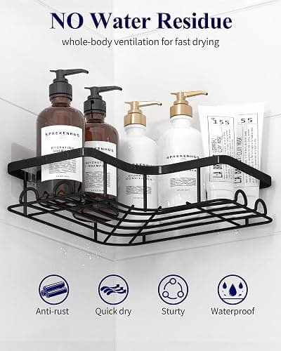 Kitsure Corner Shower Caddy - 2 Pack Rustproof Shower Organizer, Durable Shelf with Large Capacity, Drill-Free Adhesive Bathroom Shelves with 4 Movable Hooks, a Soap Holder, 4157 thumbnail 7