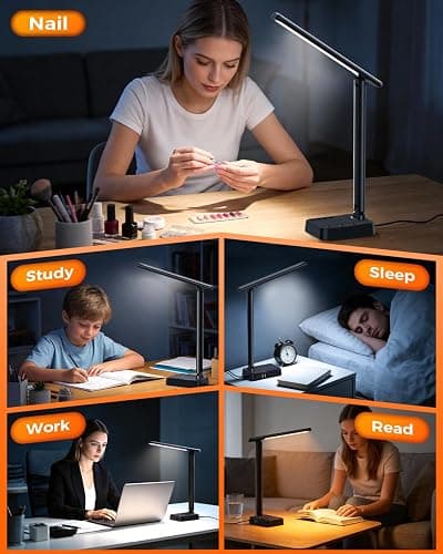 Airlonv LED Desk Lamp for Office Home, Power Strip with 3 Outlets 4 USB Charging Ports(2 USBC), 4 Modes 5 Level Brightness Desk Light, Small Desk Lamp for College Dorm Room Essentials thumbnail 9