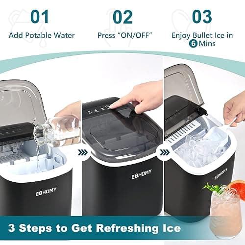 EUHOMY Countertop Ice Maker Machine with Handle, 26lbs in 24Hrs, 9 Ice Cubes Ready in 6 Mins, Auto-Cleaning Portable Ice Maker with Basket and Scoop, for Home/Kitchen/Camping/RV. (Black) - ICE MACHINE - 11.57"D x 11.42"W x 8.74"H - Black thumbnail 7