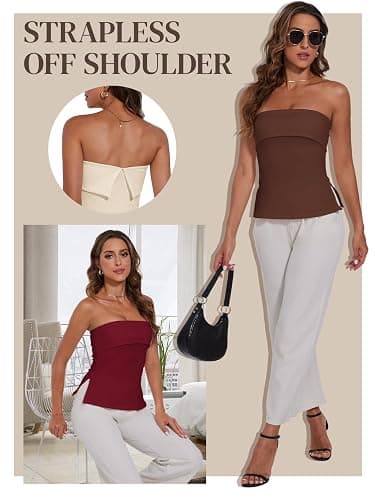 Strapless Tube Tops for Women Backless Going Out Bandeau Top Sexy Trendy Off Shoulder Side Split Summer Bustier Tops thumbnail 5