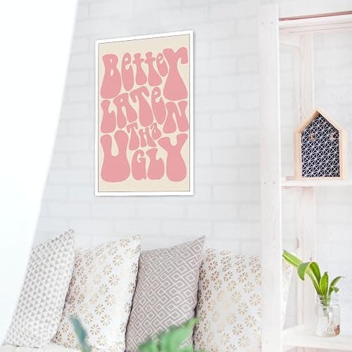 JCFOAS Lustiges Vintage-Poster, Motiv: "Better Late Than Ugly", rosa Poster, Mädchen, Badezimmer, Leinwand, Wandkunst, lustiger Retro-Wandkunst, lustiger Badezimmer-Druck, Vintage-Poster, Dekoration, thumbnail 7