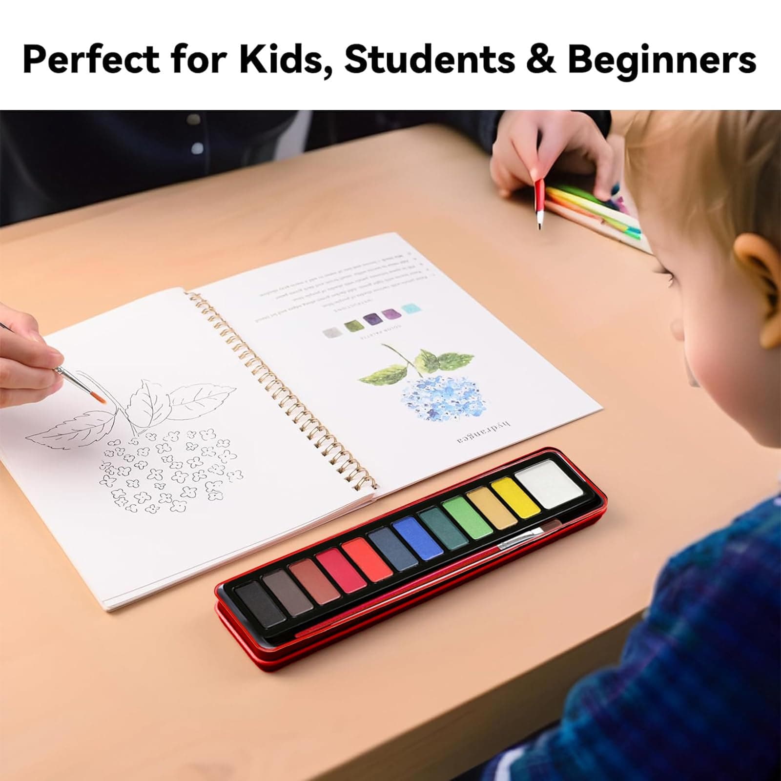 Watercolour Painting Book for Beginners with 12-Color Paint Set & Brush for Kids & Adults- Cartoon Watercolor Workbook,Ideal Gift - Premium Watercolour Paper, Art Supplies Kit thumbnail 5