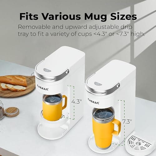 CHULUX Slim Single Serve Coffee Maker for K Pod, One Cup Coffee Maker Fits 7.3" Travel Mugs, Coffee Machine with 6 to 12oz Brew Sizes, Pearl White thumbnail 5