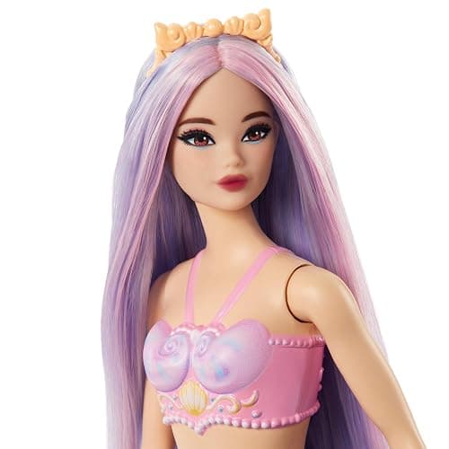 Barbie Mermaid Doll with Pink & Lilac Fantasy Hair & Headband Accessory, Toy with Shell-Inspired Bodice & Lavender Tail thumbnail 2