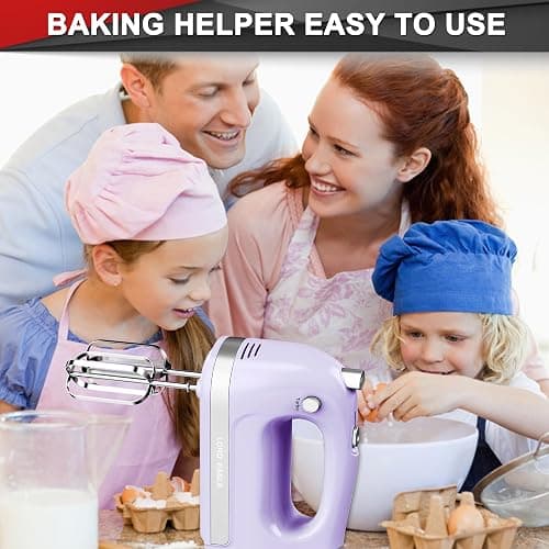 Lord Eagle Hand Mixer Electric Handheld 400W, 5-Speed Lightweight Kitchen Mixer with Storage Case, 5 Stainless Steel Attachments for Baking Cake Egg Cream Food Beater, Turbo+Eject Button, Purple thumbnail 2