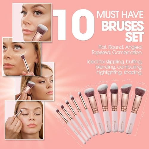 Kabuki Makeup Brush Set - Foundation Powder Blush Concealer Contour Brushes - Perfect for Liquid, Cream or Mineral Products - 10 Pc Collection with Premium Synthetic Bristles for Eye and Face Cosmetic thumbnail 2