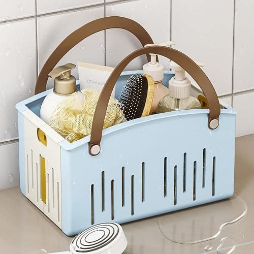 Delamu Portable Shower Basket Caddy with Double Handle Foldable Dry Wet Separation Design 11.0 × 7.1 × 6.5in, Travel, Camping, Gym, College Bathroom Tote, Blue, Ideal Christmas Gifts for Girls thumbnail 9