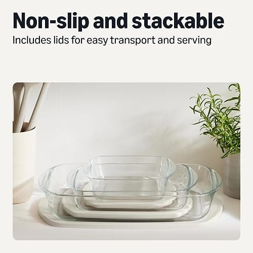 Amazon Basics Glass Baking Dishes with BPA-Free Lids, 6-Piece Set, Borosilicate Glass, Dishwasher and Oven-Safe, Linen Gray thumbnail 6