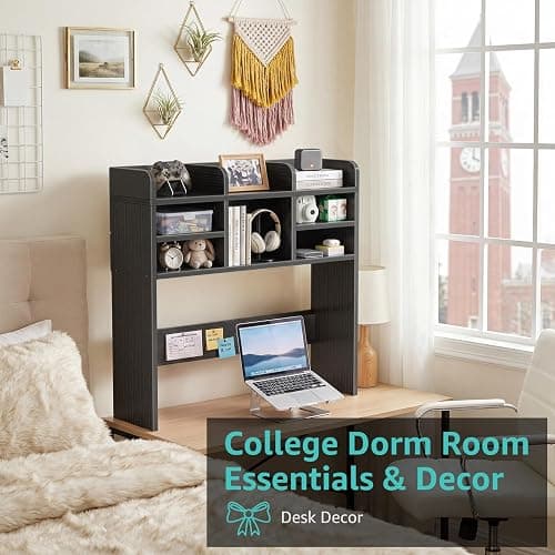 IGERI 37" Black Desk Hutch Dorm Top Only with Sheves Felt Board for College thumbnail 7