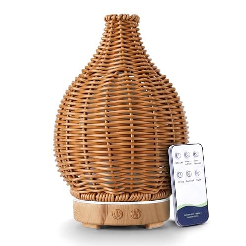 Boho Essential Oil Diffuser for Home Rattan Weaving with Remote Control, 100mL 7 Changing Color Lights Ultrasonic Aroma Humidifier, Noiseless Auto-Off Sleep Mode for Bedroom Office Workout - Image 1