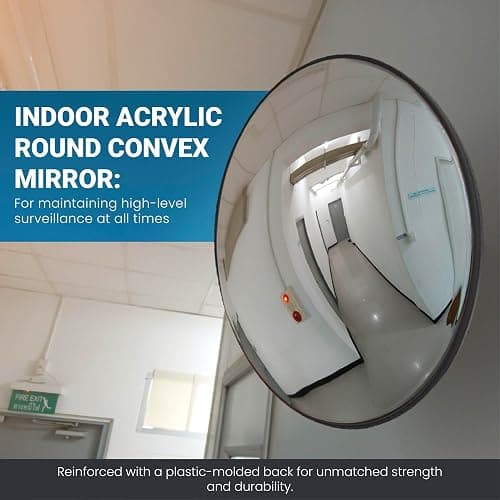 12” Acrylic Indoor Convex Mirror With Plastic Back, Round Indoor Security Mirror for the Garage Blind Spot, Store Safety, Warehouse Side View, Wall Mirror for Personal or Office Use - Vision Metalizers,Black thumbnail 6