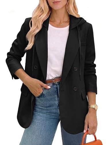 Mina Self 2026 Fall Women's Hooded Blazer Jacket Oversized Business Casual | Long,Double-Breasted,Full-Lined,Open Front,Long Sleeve, Lapel, Dressy Suits,Work Office Outfits With Pocket,Capsule Wardrobe - Image 1