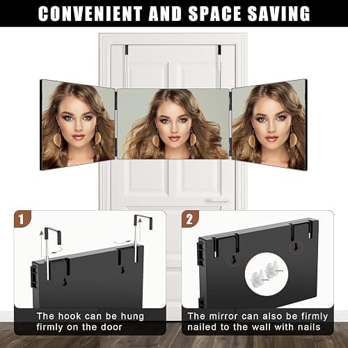 OLIBUY 3 Way Mirror for Hair Cutting, Three Way Mirror for Shaver and Makeup, Height Adjustable with Two Hold Nails, 360 Viewing Angle, Clear Anti-Fog HD Glass thumbnail 5