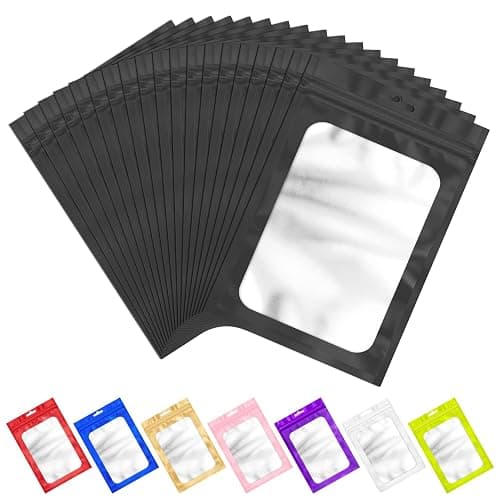 ANZNKU 100 Pack Black Resealable Mylar Bags with Frosted Clear Window, Smell Proof Sealable Packaging Bags for Small Business, Foil Pouch Zip Goodie Bag for Candy Treat Jewelry Party Favor(2.75×3.93") - Image 1
