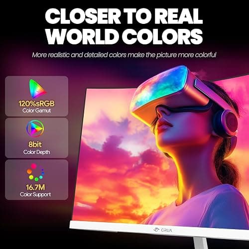 CRUA 24" Curved Gaming Monitor, 165Hz/200Hz Computer Monitor, FHD 1920x1080, 120% sRGB, AMD FreeSync, Blue Light Filter, for Gaming & Office, Wall Mountable- White thumbnail 3