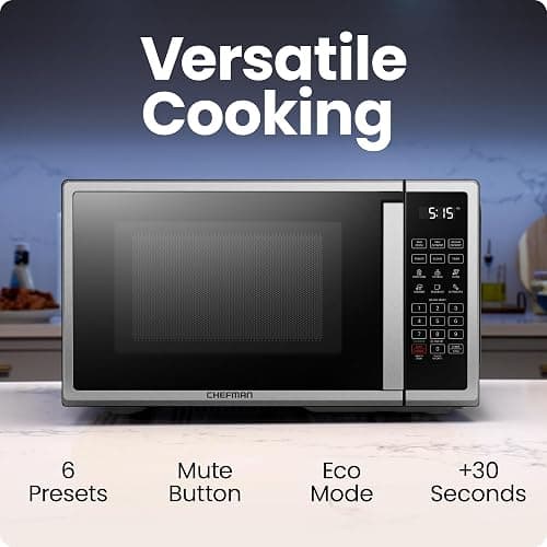 Chefman Countertop Microwave Oven 0.9 Cu. Ft. Digital Stainless Steel Microwave 900 Watt with 6 Presets, Eco Mode, Mute Option, Memory Function, Child Safety Lock, Kitchen, Home, Dorm Essentials thumbnail 3