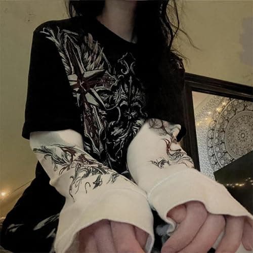 Y2k Fairy Grunge Graphic Long Sleeve Tees Tops Women E-Girls Aesthetic Gothic Skull Print Baggy T Shirts Emo Clothes - 0-black Retro Fashion Uiui - Small thumbnail 3