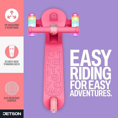 Jetson 3-Wheel Light-Up Kick Scooter, Lights on Stem & Wheels, Height Adjustable Handlebar, Rear Brake, Foldable, Ages 3+ thumbnail 3